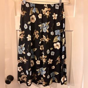 Vintage Floral A-Line Skirt in Black and Blue